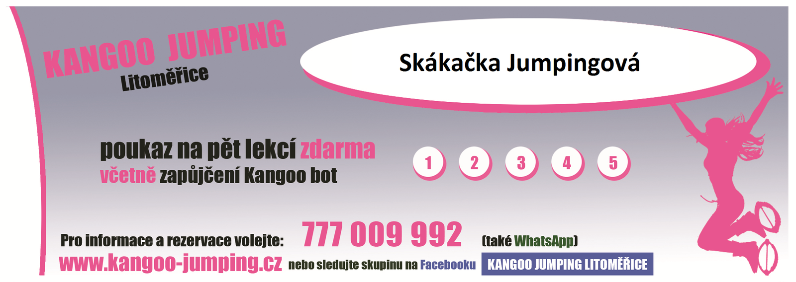 Poukaz na pět lekcí Kangoo Jumpingu zdarma včetně zapůjčení skákacích bot